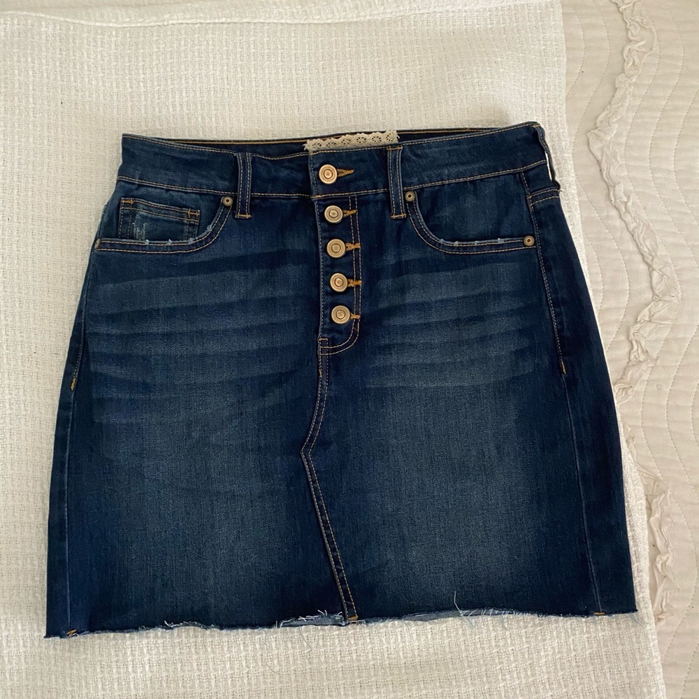 blue jean button skirt
